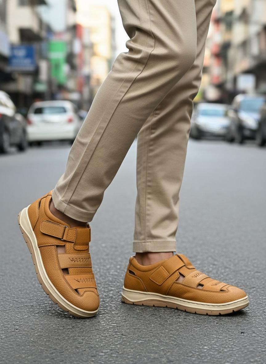 (Code : 910) Leather Soft Casual Sandal - Thumbnail 2