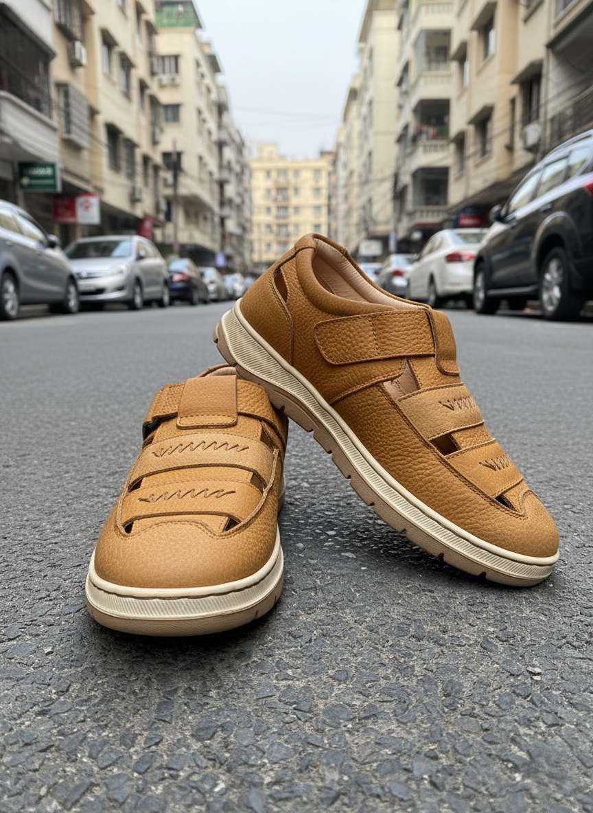 (Code : 910) Leather Soft Casual Sandal - Thumbnail 3